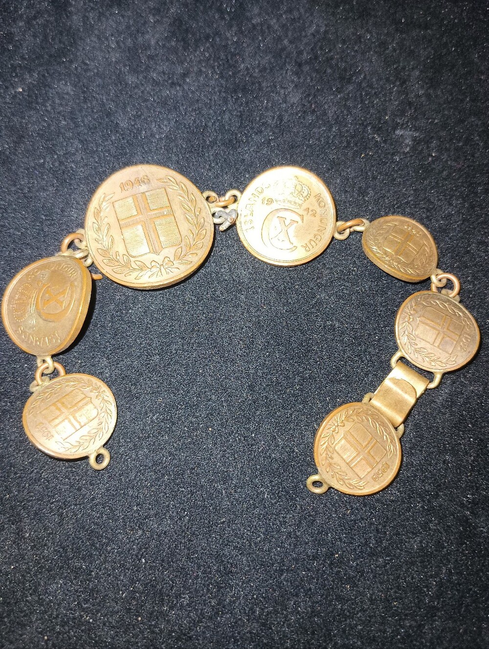 Vtg Iceland Coin Bracelet. Small. Needs 1 Connector Ring
